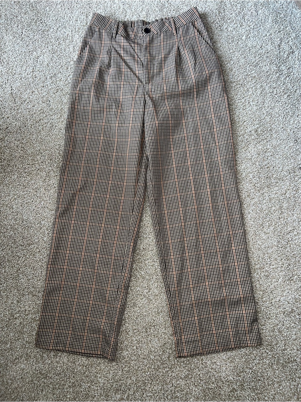 H&M Brown Tan Black Checkered Trouser Pants